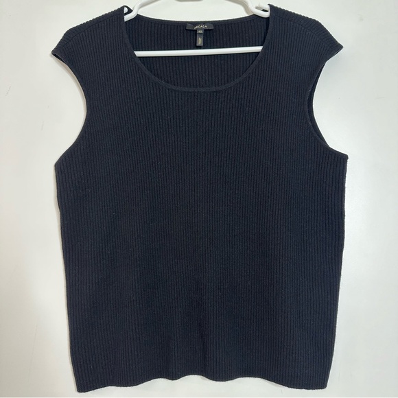 Escada Sweaters - Escada black wool cashmere knit ribbed cap sleeve sweater top